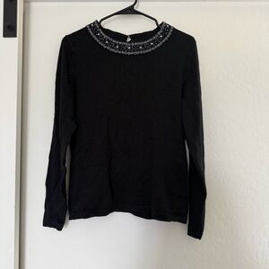 Croft & Barrow Black Silver Beaded Sweater Long Sleeve Faux Pearl Winter Fall M